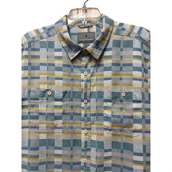 Royal Robbins Shirt Men's XL Plaid Linen/Organic Cotton Outdoor Travel Coastal - Picture 2 of 7